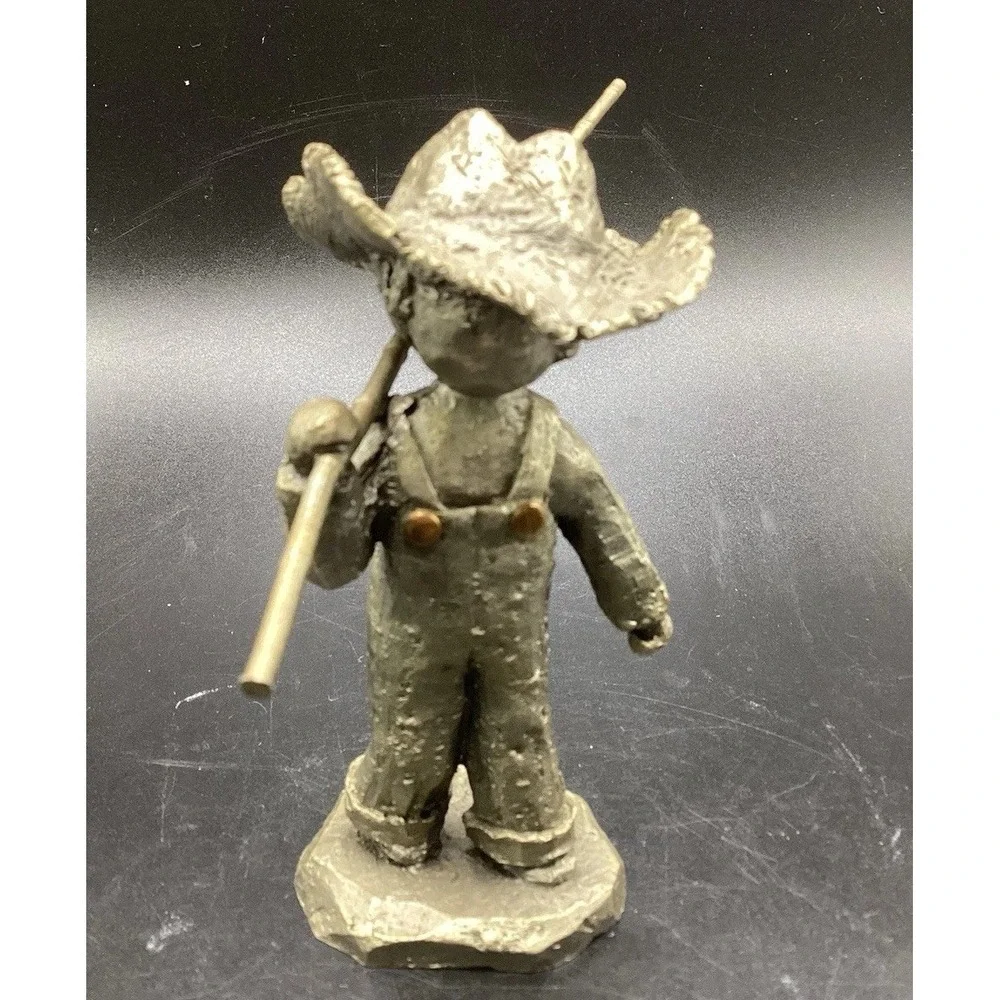 VTG Walli Ortman Hudson Pewter-Boy W/‎ Fishing Pole Copper Buttons 4.25